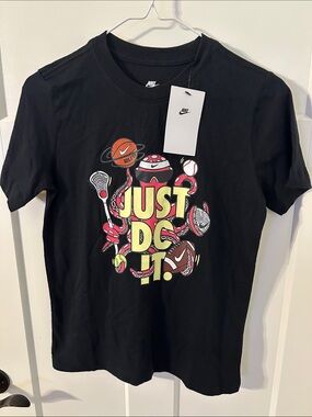 NWT Nike Black Tee with Neon Yellow & Pink Sports Graphic